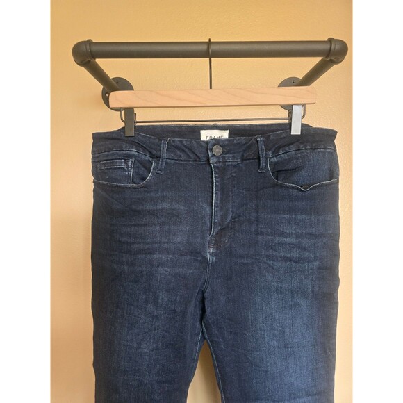 FRAME darker blue denim Le Crop Mini Boot jeans women's size 33 - Picture 2 of 12